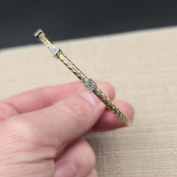 6.5 Inch Gold Over Sterling Silver Cubic Zirconia Gems Cuff Bracelet B873 - Picture 4 of 7